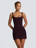 Solid Pleated Hem Sling Mini Dress Women Elegant U-neck Sleeveless Backless Bandage Slim Dresses Summer Evening Club Party Gown - Image 4