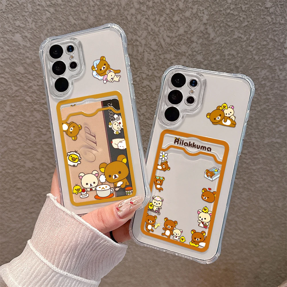 Cute R-Rilakkuma Bear Card Hold Phone Case For Xiaomi 13 12 12T 11 Lite Poco M5 M4 X5 X4 X3 Pro NFC 4G 5G Anti-fall Clear Cover image 3