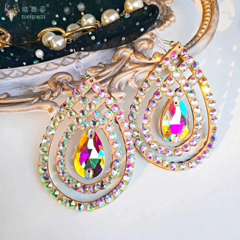 Accesorios de competición de danza del vientre, pendientes de piedras AB para personas mayores, adorno de actuación de danza del vientre Oriental para adultos y niños