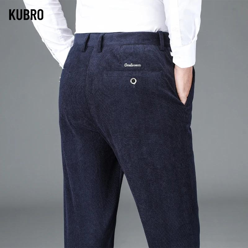 

KUBRO Autumn Winter New Corduroy Men's Clothing Office Business Casual Elegant Trousers Hombre Versatile Straight Cargo Pants