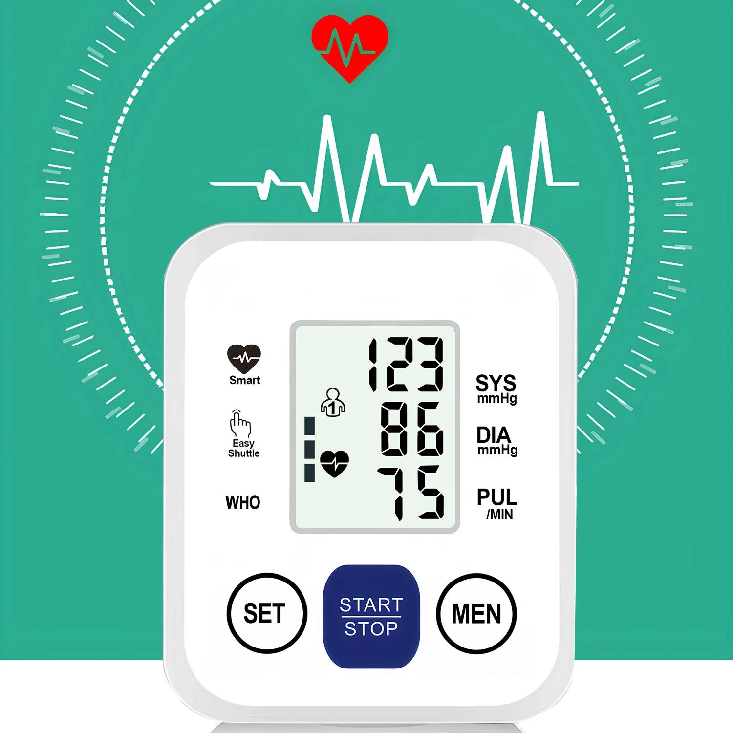 Blutdruckmessgerät Oberarm-Automatik-Tonometer Digitales Sphygmomanometer Puls-Messgerät Medizinisches Gerät