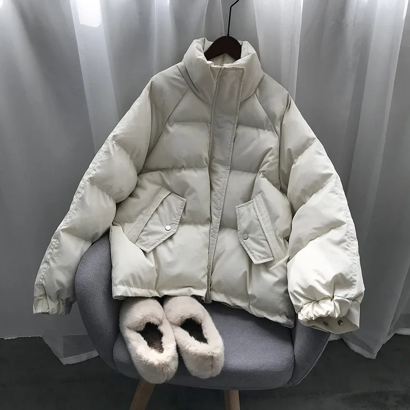 Ladies Fashionable Winter Oversized Stand Collar Down Jacket Women Warm Thick Loose Chic Parka Bread Padded Coat