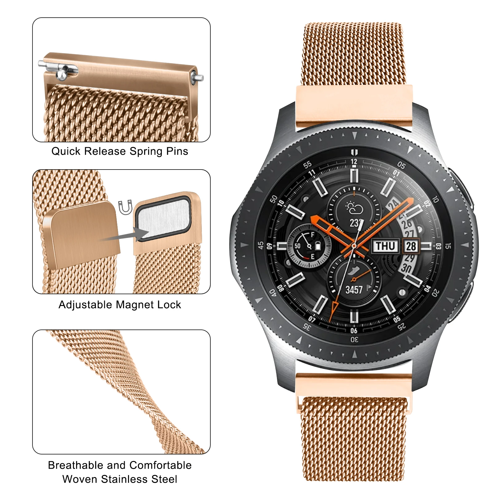 Bracelet magnétique pour Samsung Galaxy Watch, 20mm, 22mm, Bracelet Gear S3, 40mm, 44mm, Huawei, GT2, 2e, Classic 3, 45mm, 42mm, 4/4