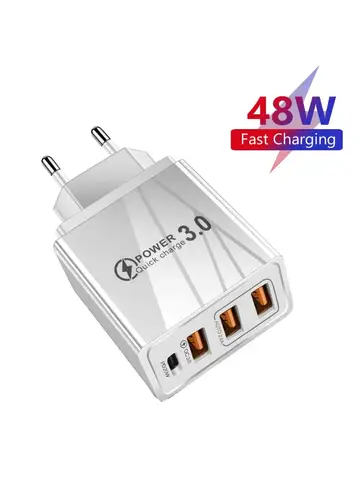 48W 3USB Fast Charger Type C QC 3.0 Portable Wall Charger PD Fast Charge EU/US Plug For Samsung Huawei Xiaomi Phone Wall Adapter