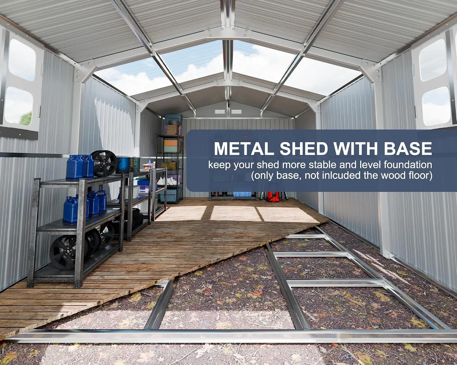 Metal Storage Shed 10x12 FT with Sunroof Window Lockable Door Vent Waterproof Heavy Duty Frame for Yard Tool, Customized view 5