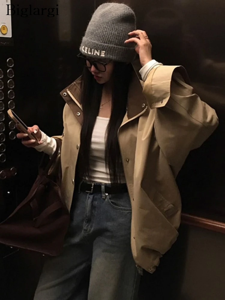 

Autumn Coat Women Korean Style Loose Long Sleeve Fashion Patchwork Ladies Jackets Casual Woman Coats