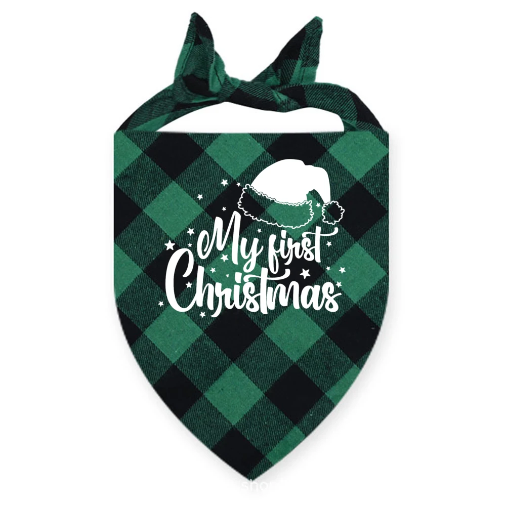 My First Christmas Print Dog Bandanas Large Pet Scarf Pet Bandana for Dog Plaid Bow Ties Collar Cats Dogs Xmas Scarf Accessories