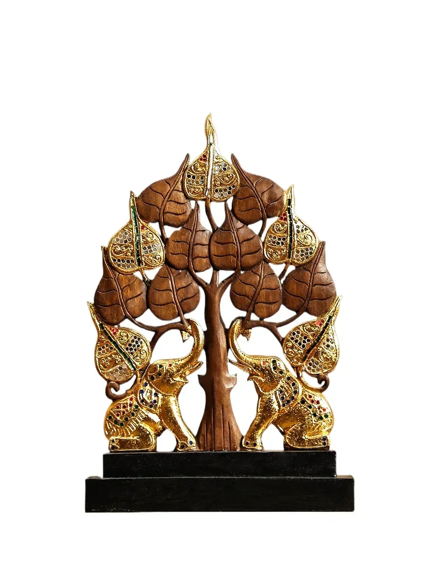 

Thailand Home Ornament Entrance Decoration Decoration Solid Wood Carving Elephant Bodhi Tree Creative Living Room Decoration