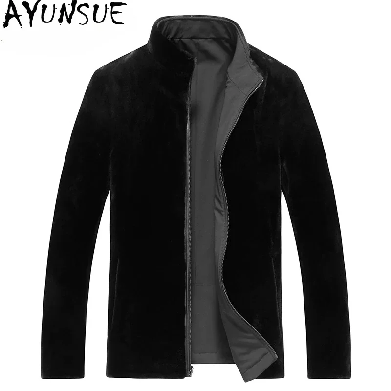 AYUNSUE High-end 100% Real Fur Genuine Mink Coat Man Winter Stand Collar Reversible Natural Whole Mink Fur Liner Jacket Parkas