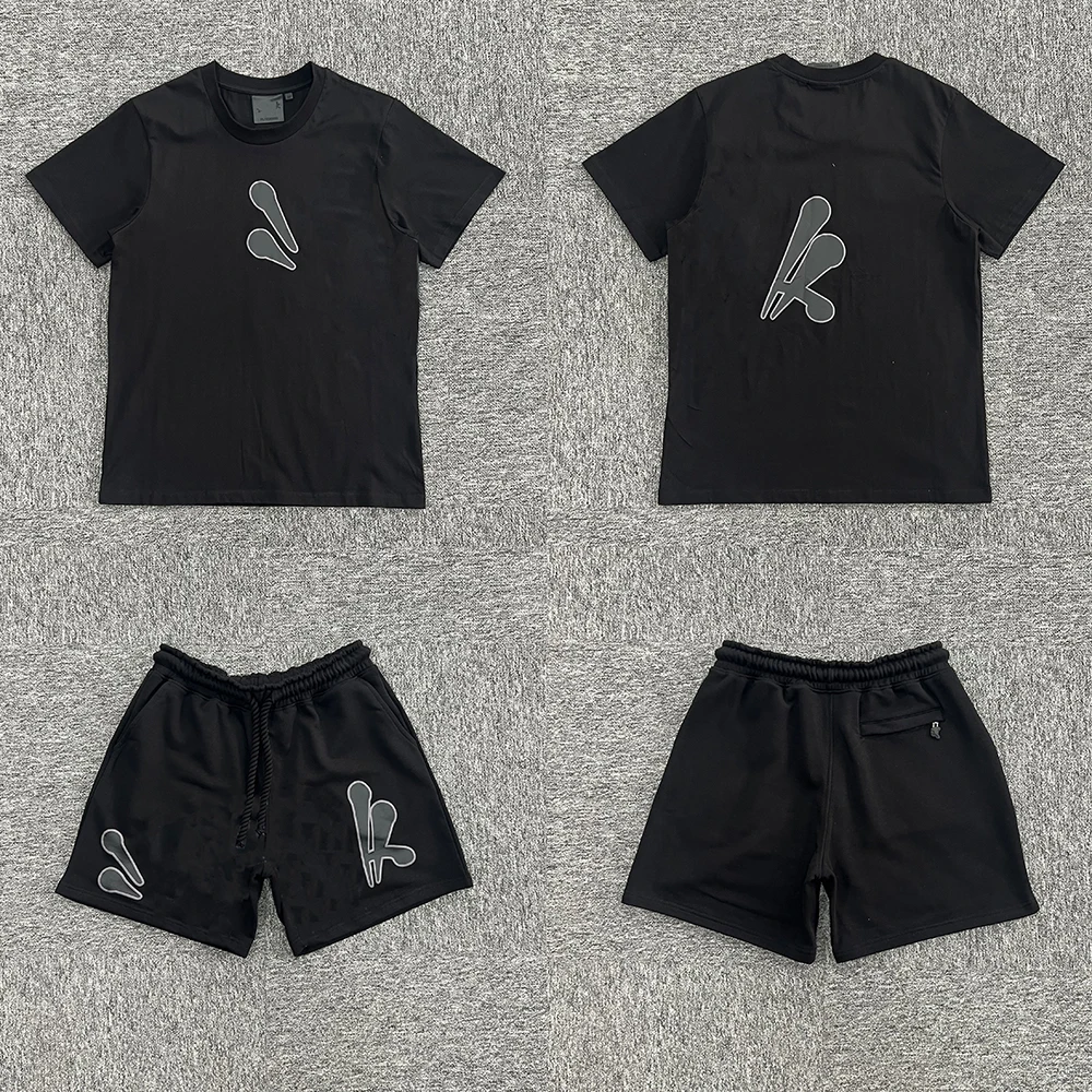 

Unisex Short Set Tracksuit Jogging Streetwear T-Shirt and Trousers Spring Clothing Men's Summer Black Gray Printed Set