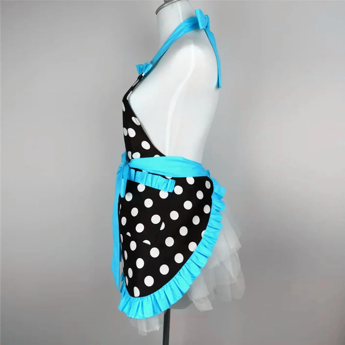 Kitchen Apron Cute Apron Retro Polka Dot Aprons Adjustable Ruffle Side Cooking Aprons with Pockets For Waitress Kitchen Supplies