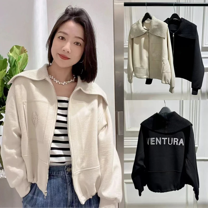 

Selfwill Chic Knitted Sweatirt Letter Embroidery High Collar ort Outerwear for Women Spring Season Regular Thin Long...