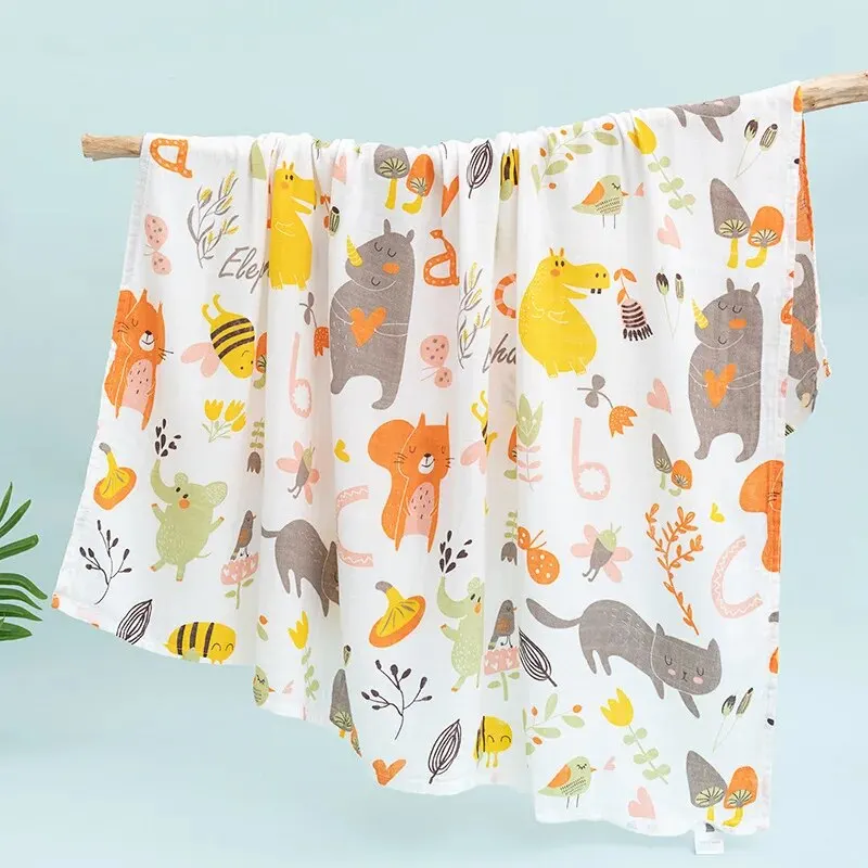 1 Pcs Animal Pattern 110cm Cotton Gauze Cover Newborn Towel Double Layer Cover Blanket