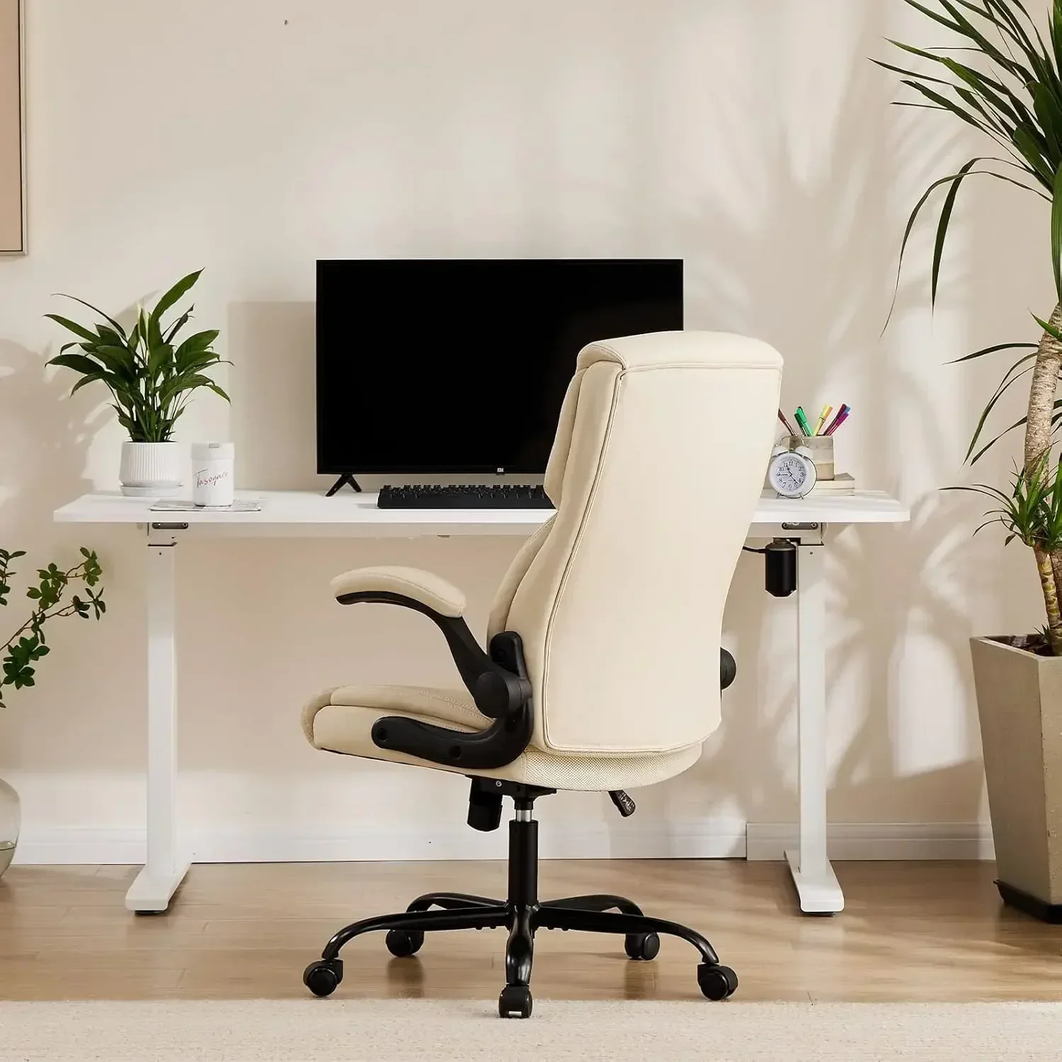 Ergonomic Computer Gaming Office Chair Set of 2, Heavy Duty Task Desk Swivel Rolling Chairs with Wheels, Flip-up Arms, Adjustabl