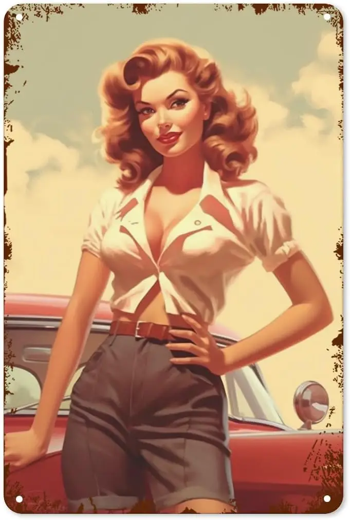 Glamorous Pinup Girls Metal Tin Sign Vintage Retro Wall Art for Home Bar Garage or Pub 12x8 Inch 1pc sign sign