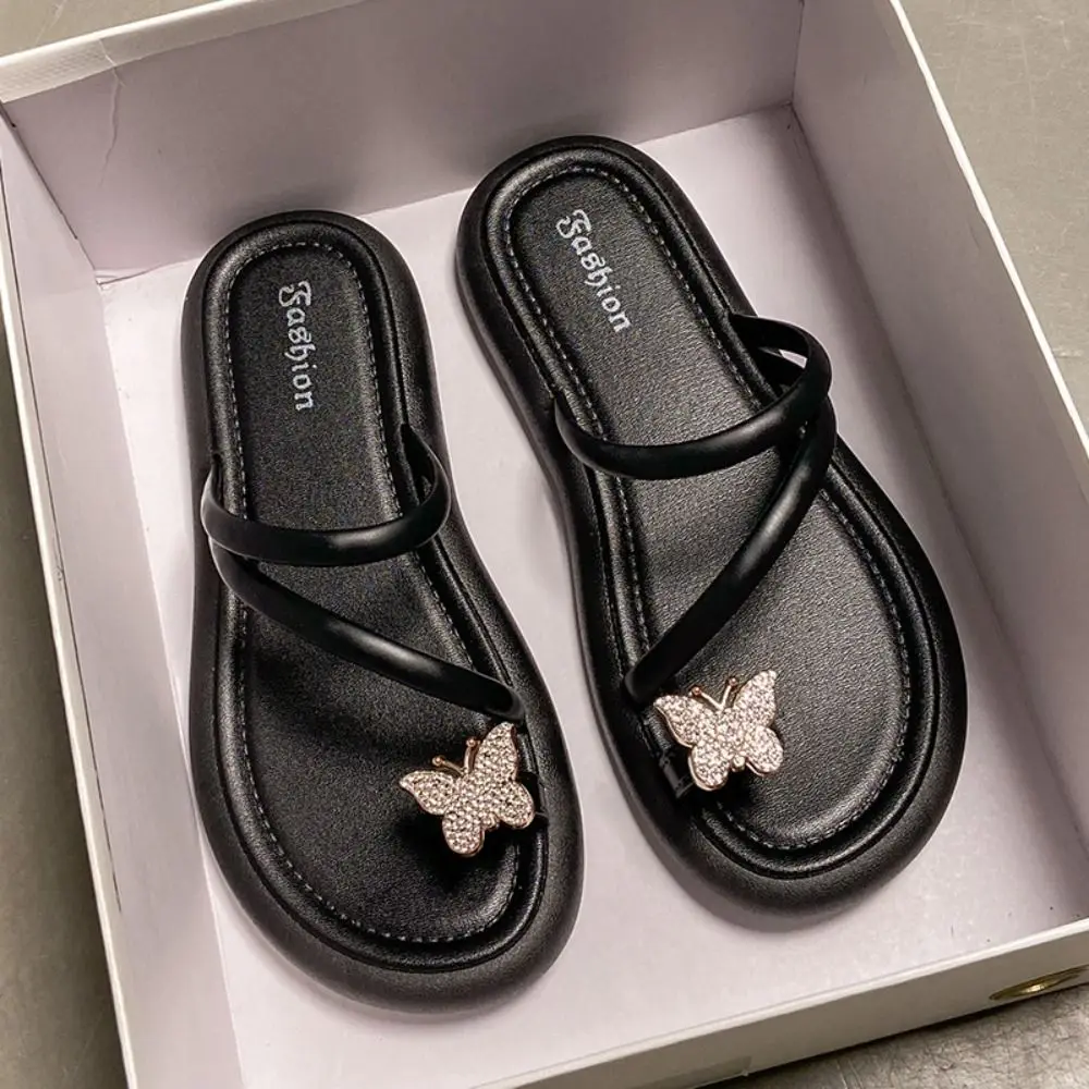 عادية عدم الانزلاق كريستال فراشة الوجه يتخبط بولي كلوريد الفينيل الحلو شاطئ تو النعال لينة وحيد أحذية مسطحة القاع النعال عنبر #3