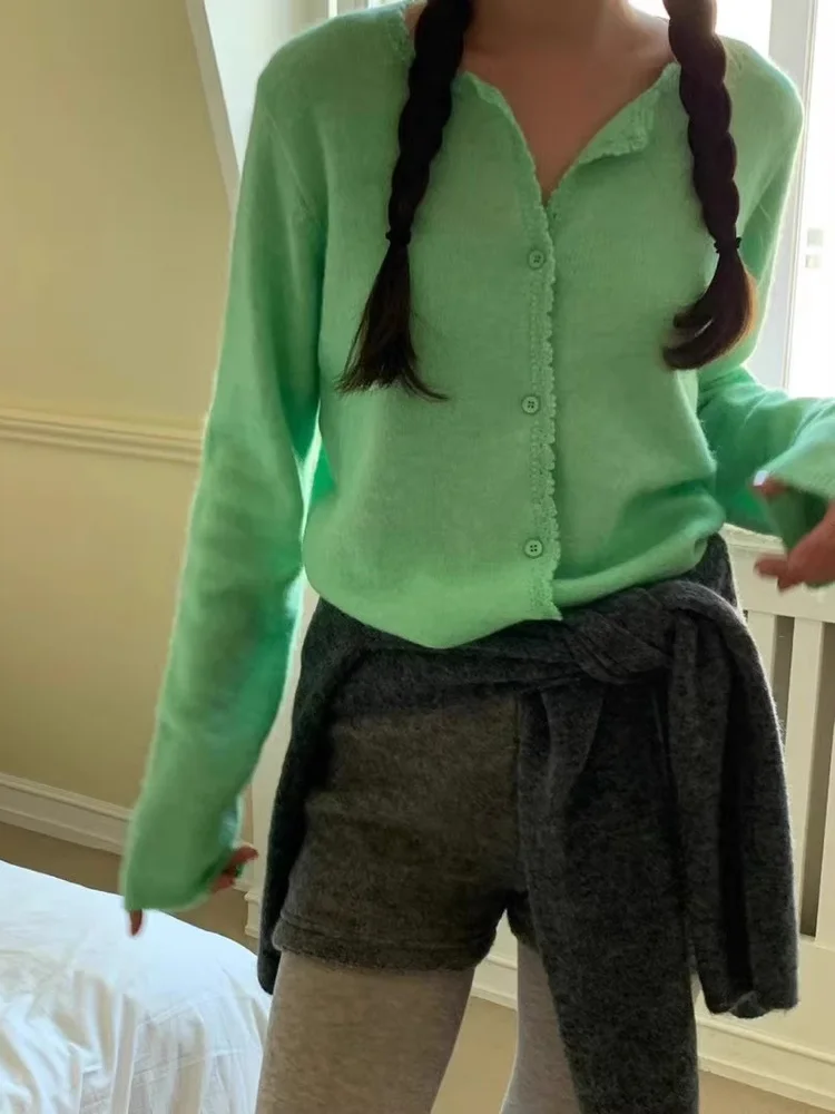 

Ele round Ne Knitted Cardigan Women's Pure Color Embellied Svel Long Sve Faionable Commute Sle Sweater