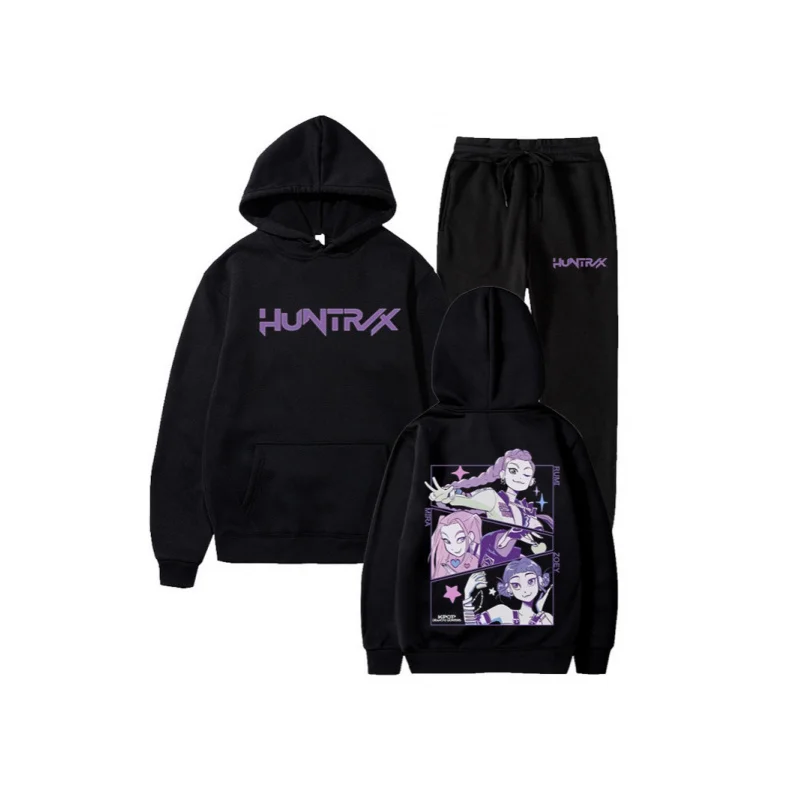 

2025New Fashion KpopHunting Witch Group Hooded Loose Fit Men's and Women's Casual Sports Sweatshirt Set