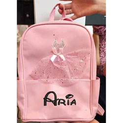 Falda de hilo de PU para niños, bolsa de almacenamiento de entrenamiento, mochila de baile bordada con nombre personalizado, bolsa de baile latino de Ballet