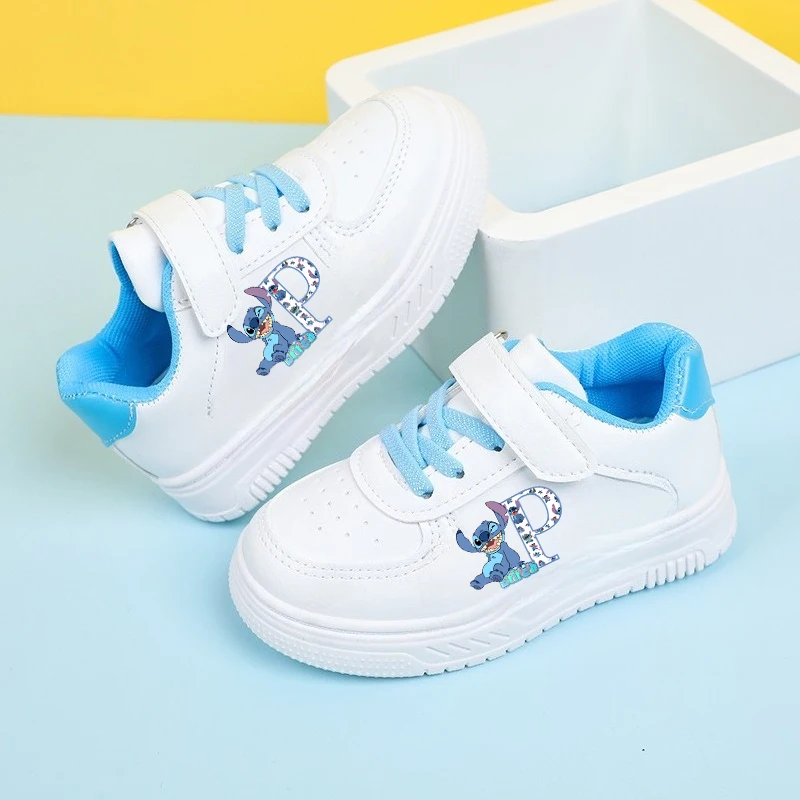 

Lilo Stitch Children Boy Shoes Cartoon Letter A-Z Girl Sneakers Casual Board Sports Shoes Leather Soft Soled White Shoes Gift