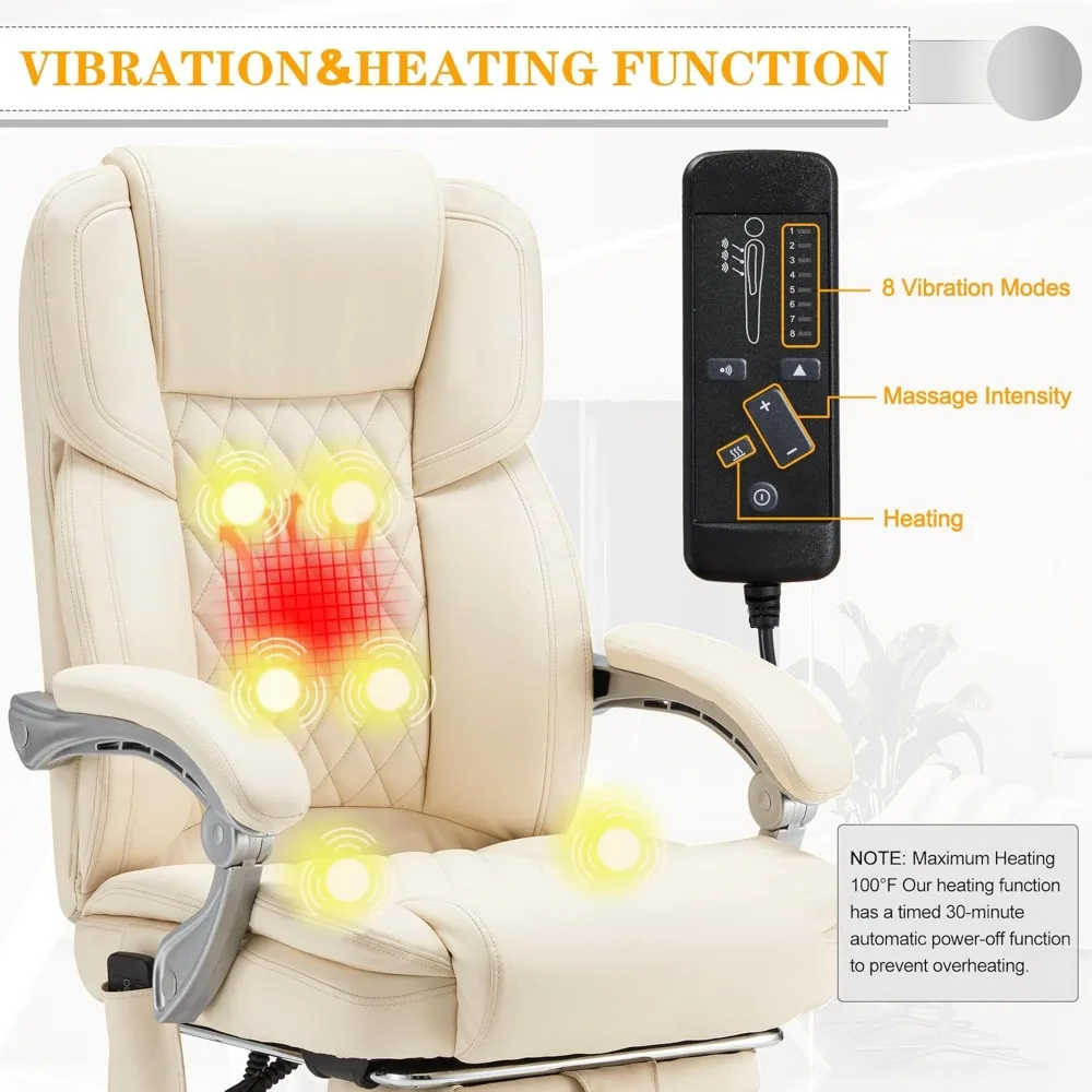 كرسي مكتب تنفيذي مع مسند للقدمين، كرسي مكتب تدليك 6 نقاط مع مسند ظهر مستلق، شاي كمبيوتر جلدي ساخن #4