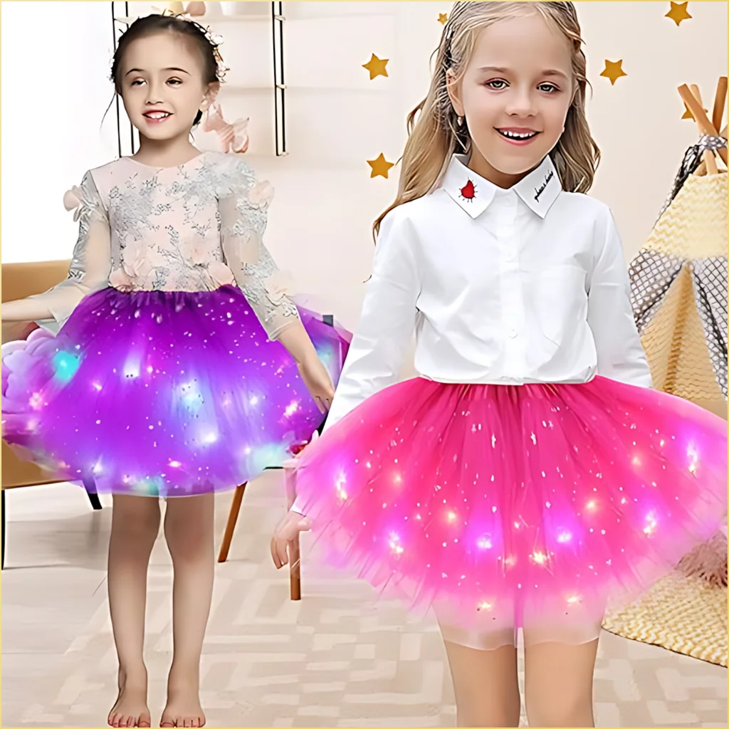 LED Glowing Light Kids Girls Princess Tutu Skirts Children Cloth Wedding Party Dancing Miniskirt Costume Cosplay Led Clothing