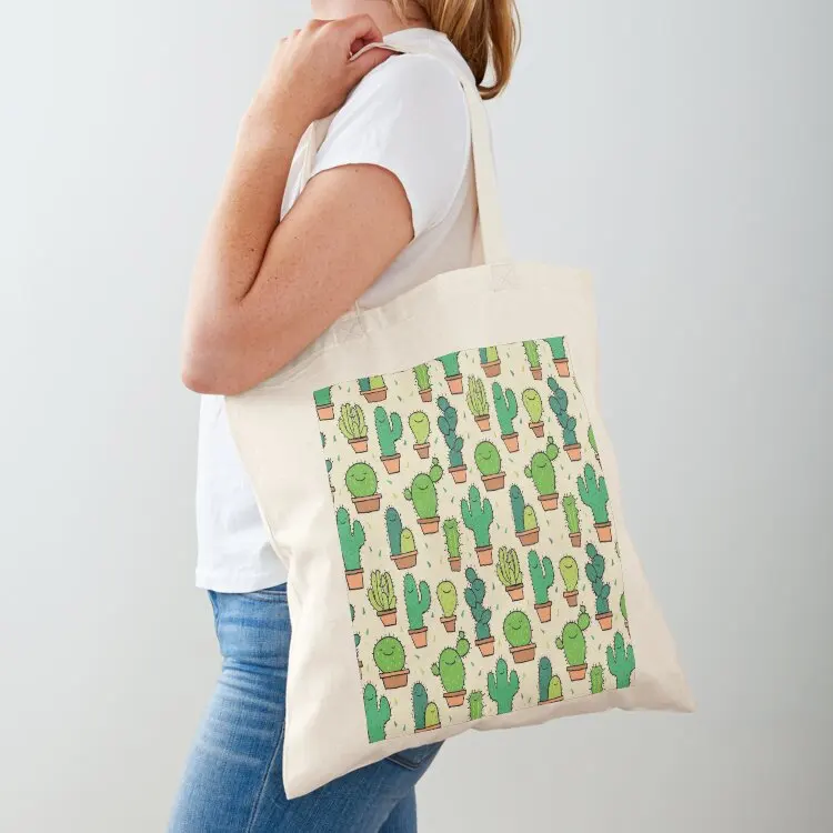 

Cute Happy Cactus Cacti Pattern Tan Background Tote Bag canvas bags Women's bags Large bags for women