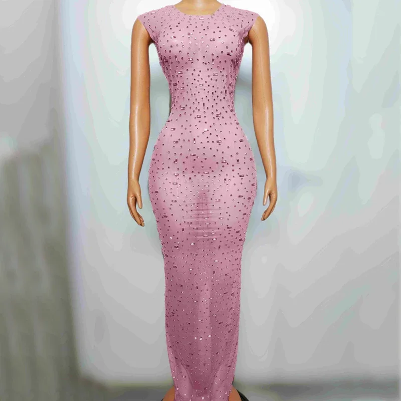8 Colors Full Rhinestones Party Dress Women Celebrate Festival Outfit Stage Catwalk Gogo Costumes Evening Prom Dresses XS7525