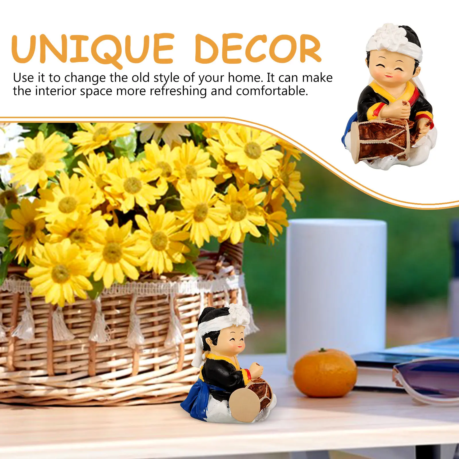 

Cute Cartoon Character Miniature Asian Traditional Dress Statue for Shelf Display Unique Interior Accent