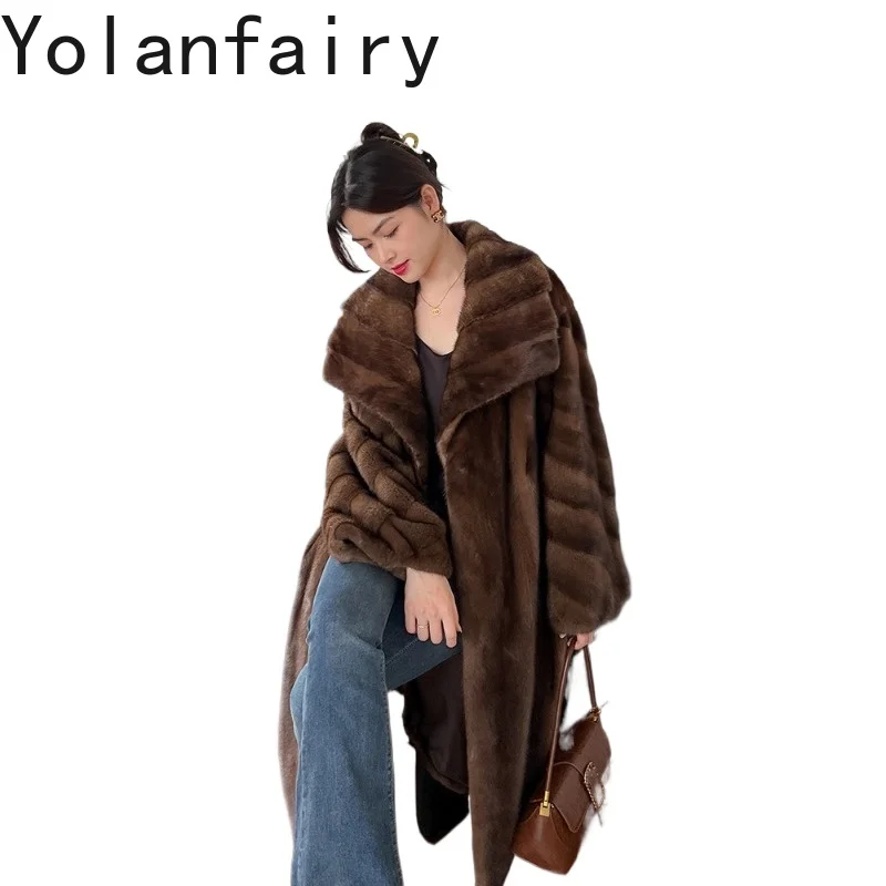 YOLANFAIRY Whole Mink Natural Coat Woman Real Velvet Coat Fur Luxury Jacket Full Pelt 2026 Mink Fur Jackets Woman 110cm Шуба