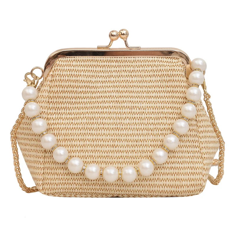 Bolso de mano de noche de punto para mujer, elegante bolso de mano Formal con decoración de cadena, monederos con clase