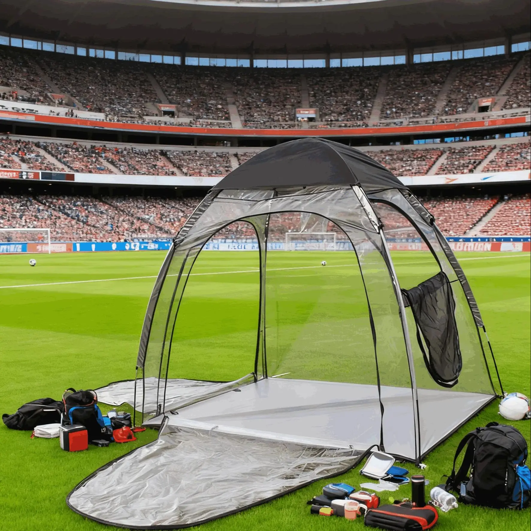 Outdoor Sports Tents with Top RainCover, Transparent 3 Persons All-Weather Bubble Shelter Youth Sports Mesh Window Soccer Game