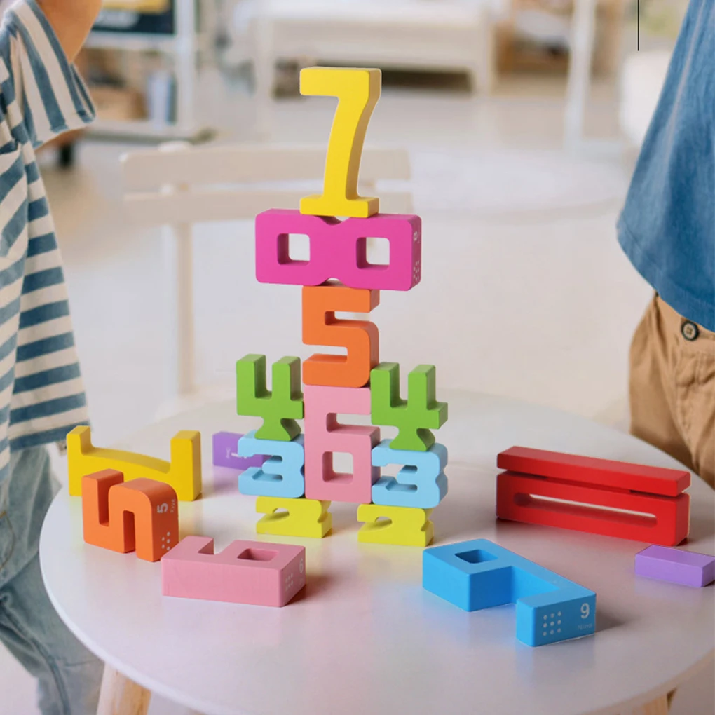 Montessori Puzzle Games Stacking Toys Inspired Colorful Wooden Number Blocks Early Mathematics Learning Toy Wooden Number Blocks