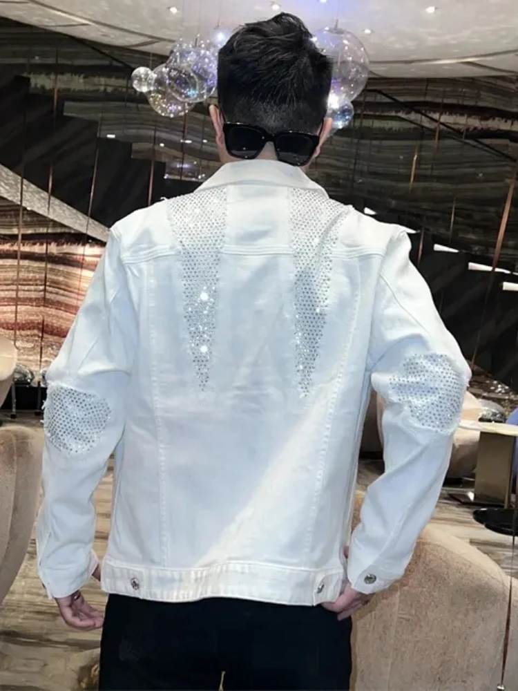 

Мужская модная джинсовая куртка с тяжелыми стразами, удобная, новая весенняя модель, молодежная, популярная верхняя одежда с длинными рукавами, отложным воротником...