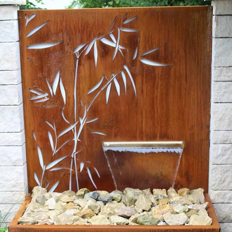 Modern Fountains Corten Steel Waterfall Outdoor Garden Water Features with Screen