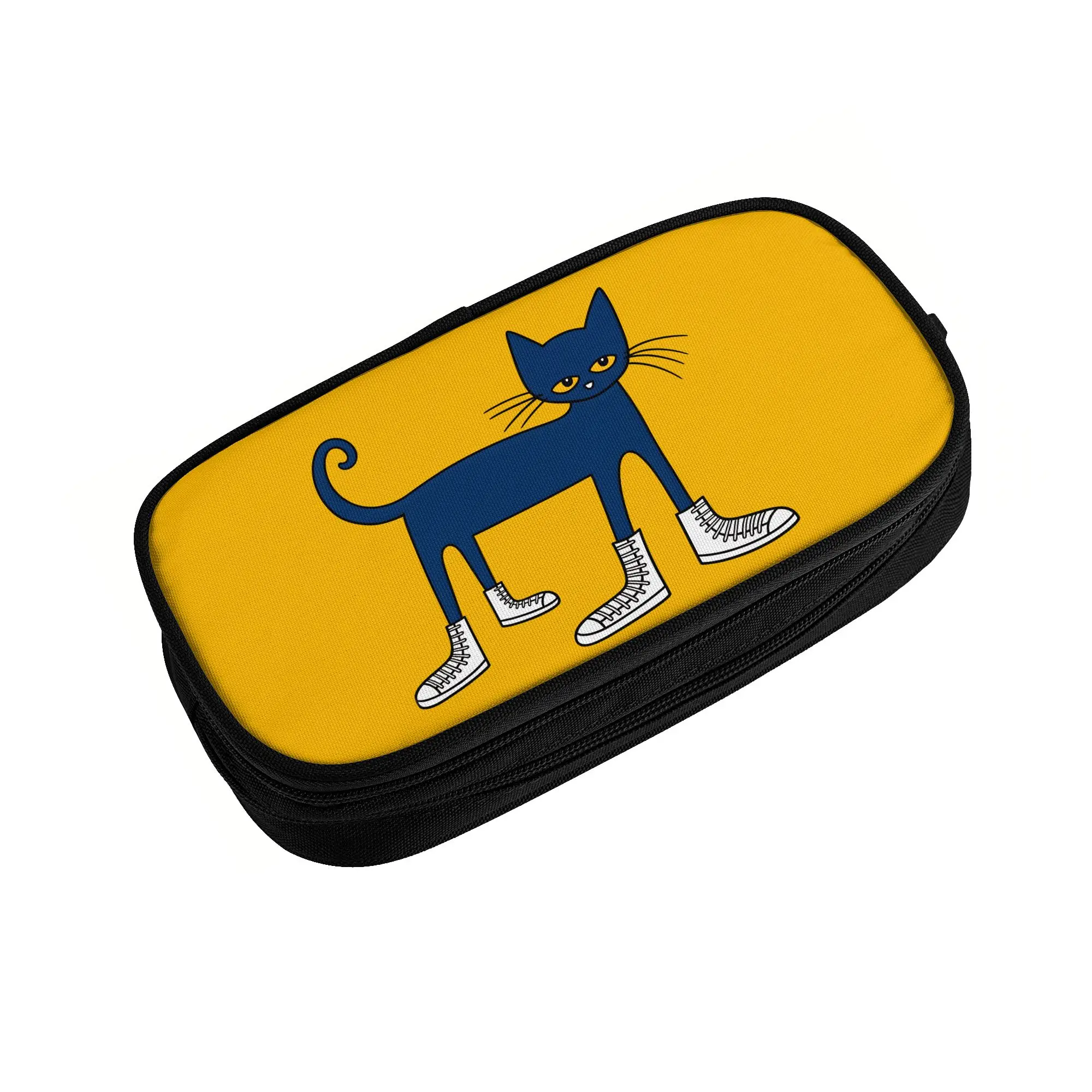 Petes the cat In Shoes Pencil Case Double Layer Pencil Pouch Girls Boys Cool University School Pencil Cases Stationery Organizer