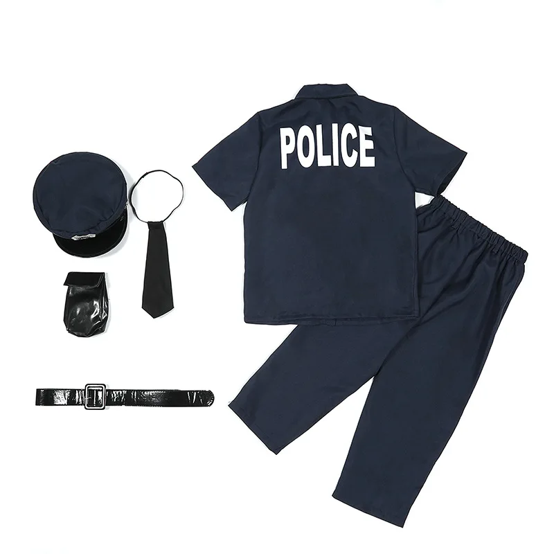 Police Officer Costume for Kids Boy Cop Swat Role Playing Outfits for Halloween Party