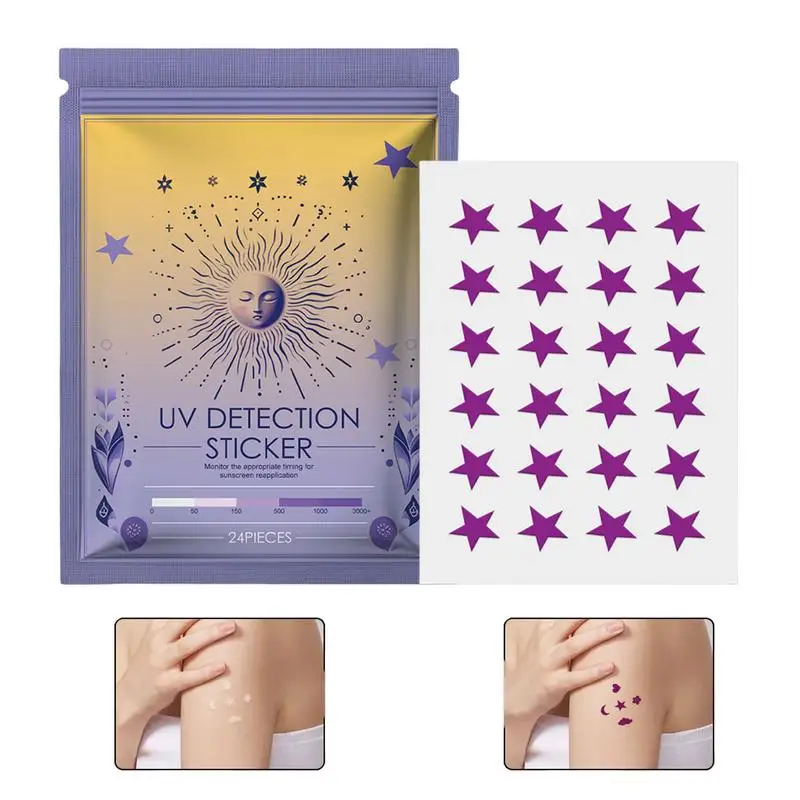 UV Detection Stickers Set Of 24 Body Stickers For Tanning Star Shaped Sunscreen Reapply Reminder Personal Care Supplies