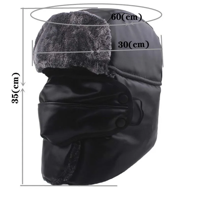 Winter PU lederen maskerhoed Outdoor Fleece gewatteerde warme bommenwerperhoed Winddicht Koudbestendig Gehoorbescherming Cap Russische hoed Unisex