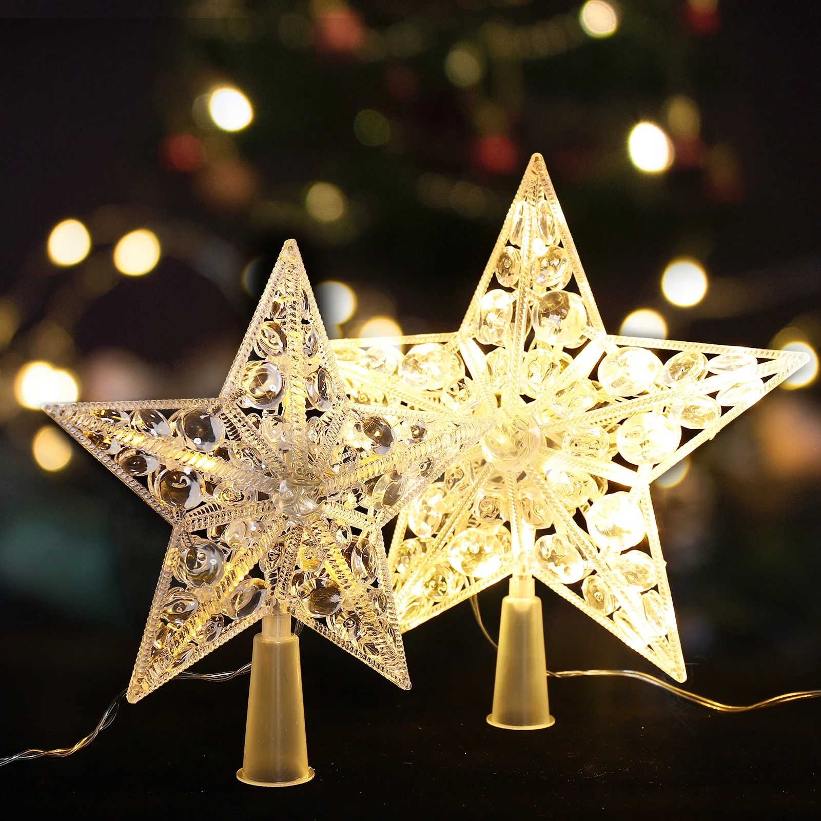 

2pcs Christmas Tree Topper Star Shaped Warm White Treetop Lamp Dazzling Decorative Light For Holiday Home Premium