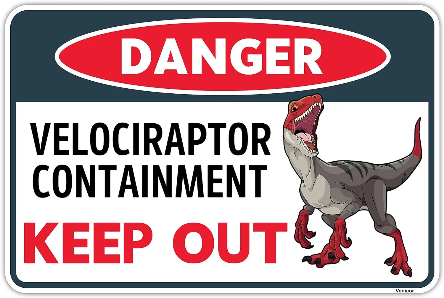 Metal Tin Sign 12;x16;, Danger Velociraptor Containment Keep Out Dinosaur Sign Vintage Printing Plaque Birthday Gift Garden Yard