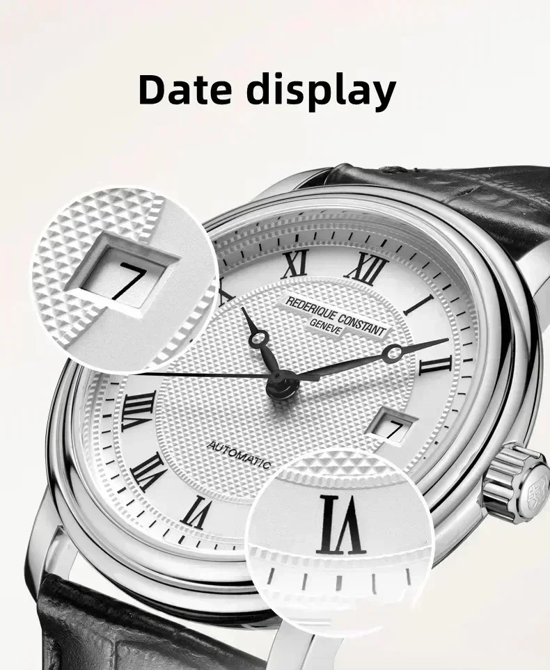 Luxury New Minimalist Three Needle Automatic Dating Car Rederique Constant Premium Leather Strap Quartz  Gift Watch