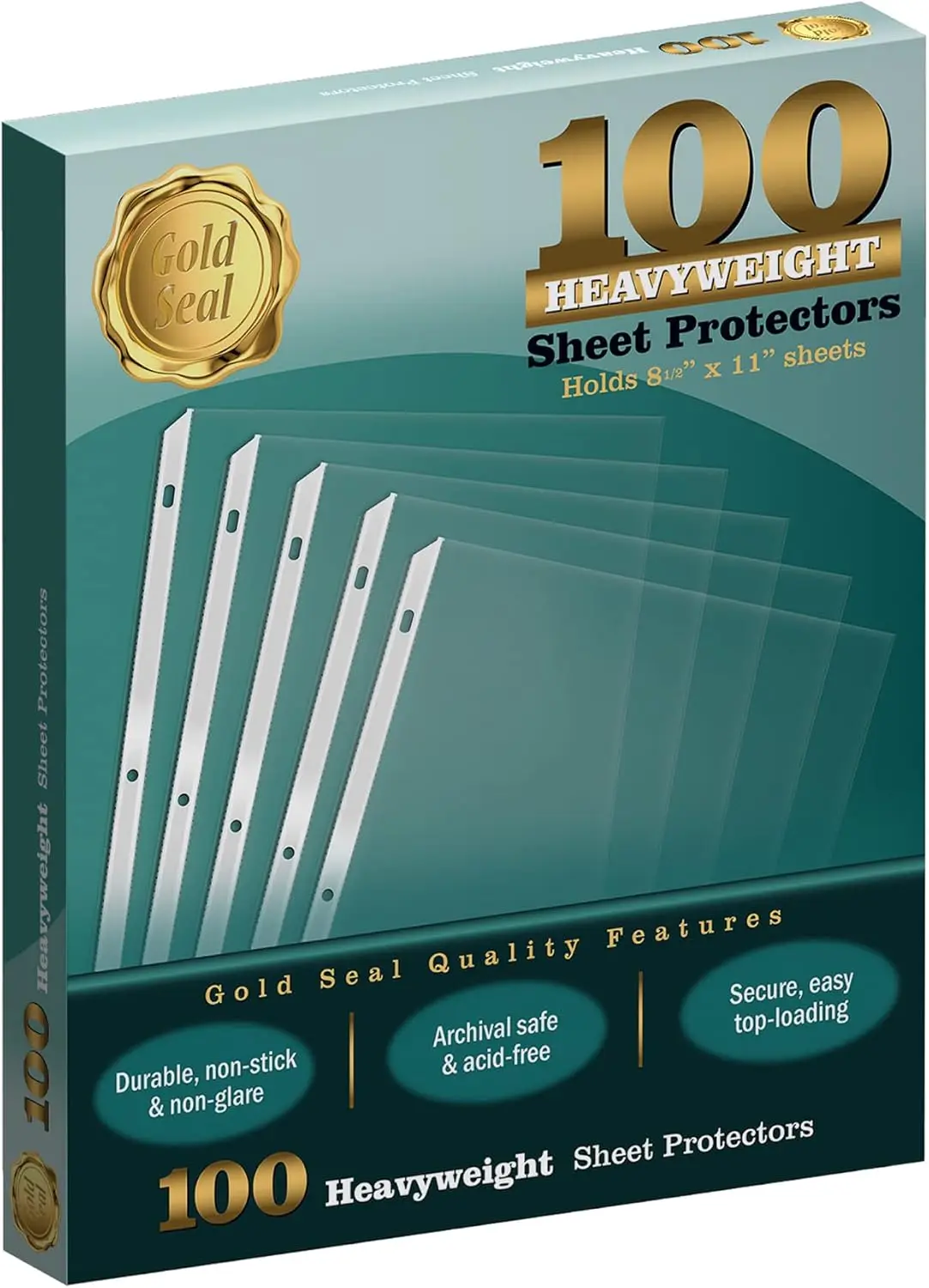

100 Heavyweight Clear Sheet Protectors, 8.5x11, Top Loading, Archival Safe, Acid Free, 3-Hole Punched