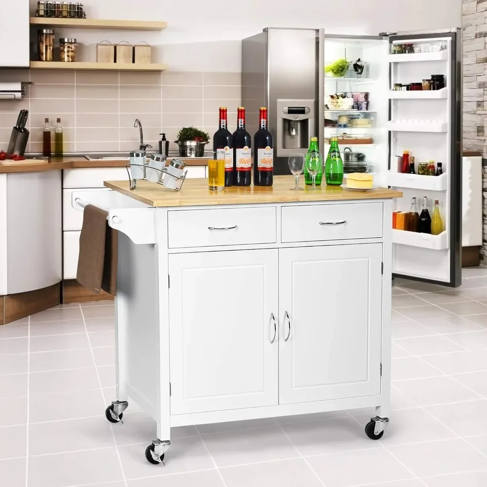 Portable Kitchen Island Cart with Storage and Drawers, Rolling Storage Cabinet Trolley Cart with Lockable Wheels, Home