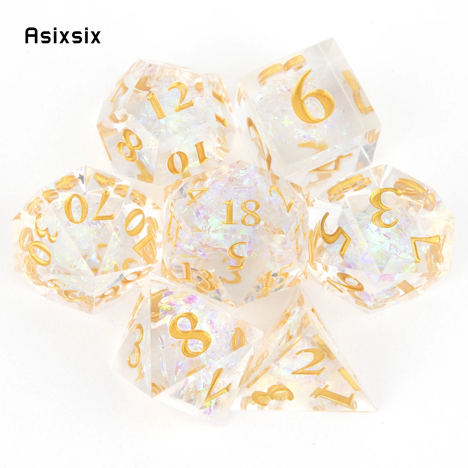 

7 Pcs White Resin Golden Number Sharp Edge Dice Polyhedral Dice Suitable for Role-Playing RPG Board Game
