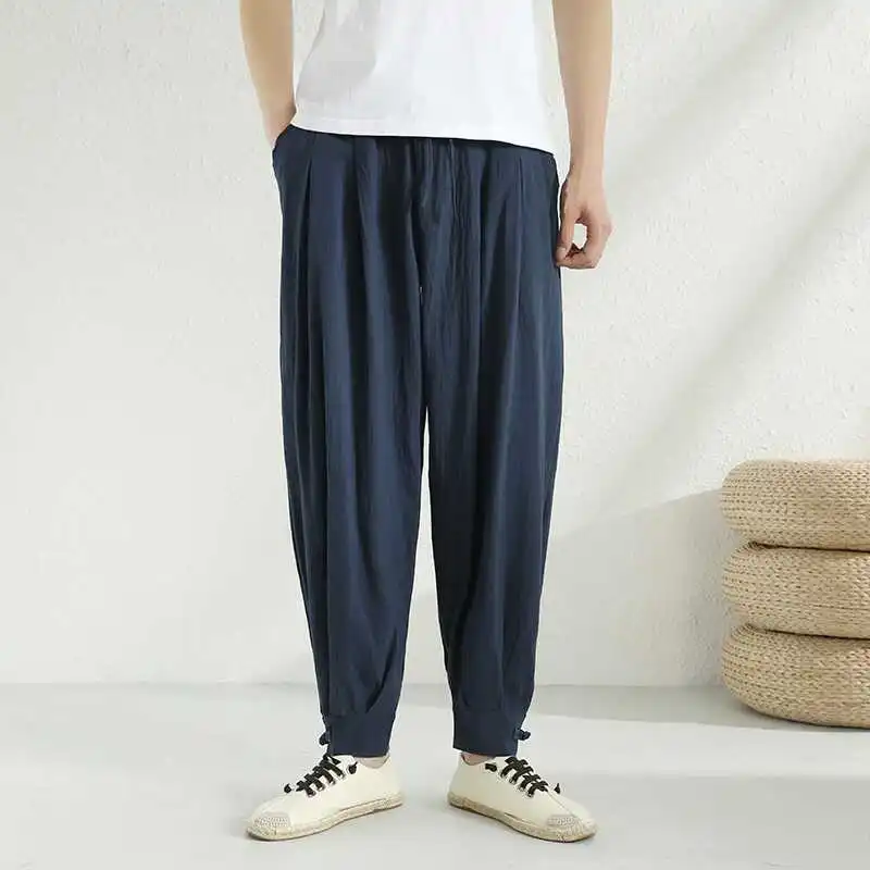 

Spring and summer cotton and linen men's juniors Chinese style closed-button casual pants Harlan lantern leggings K021-P25