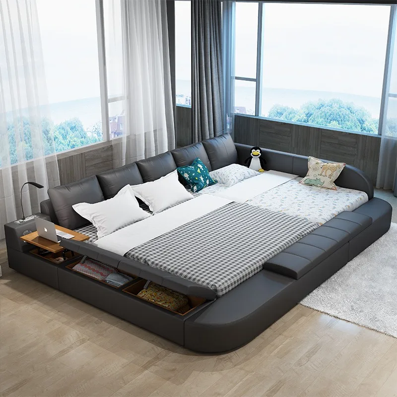 Bedroom double leather bed baby parent-child bed with guardrail anti-drop widened splicing children's mother bed