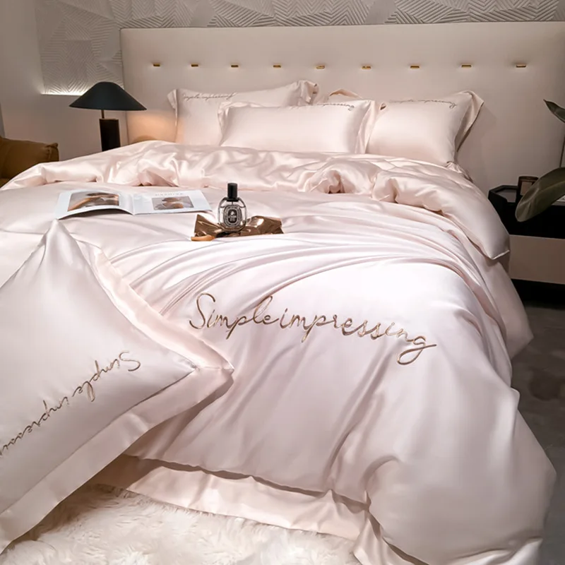 Austria 200 100% Lanjing Tencel 4-piece set silky smooth nude sleeping duvet cover bed sheet ice silk light luxury bed use