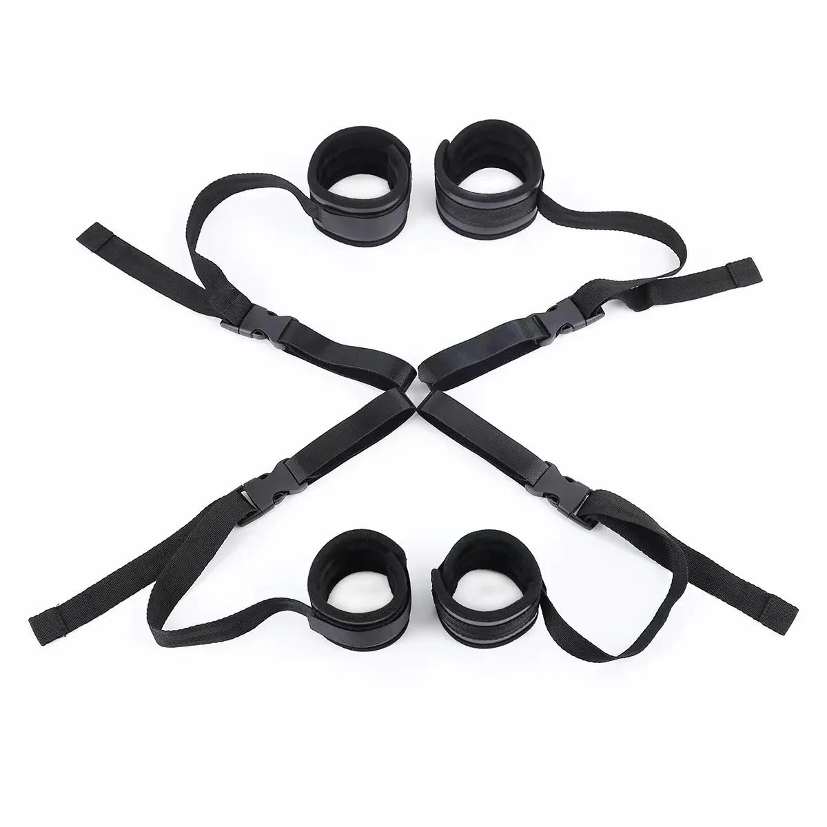 Adjustable Wrist Ankle Restraint Cuff Set Soft Lined Nylon Straps Quick Release Buckles Bondage Gear for Adult Couples Role Play