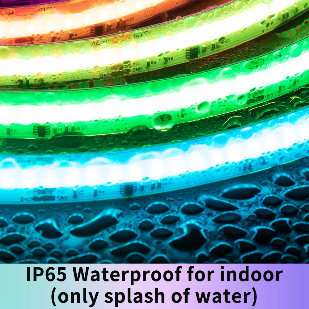 Imagem -05 - Fita Led Rgb Endereçável Cob Decoração Flexível a Cores Impermeável Ip65 dc 12v 24v 630 Leds m m 10m